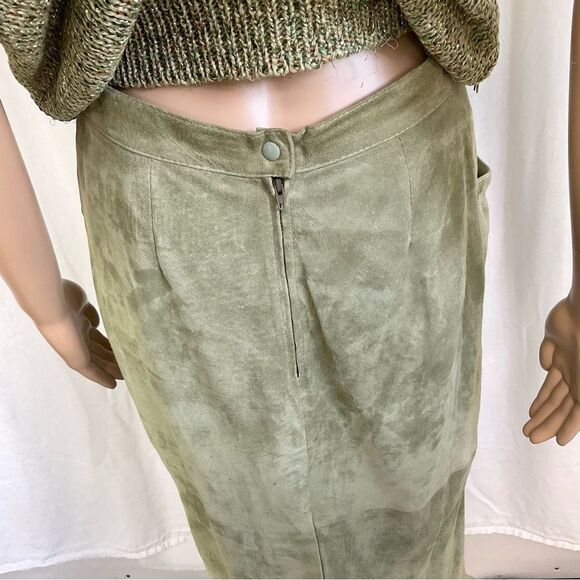 Bino Baraldi VTG 2-Pc Outfit Knit Leather Top + Leather Midi Skirt Green set S - Picture 6 of 17
